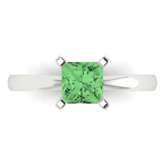 1 cttw Zirconia Simulated Green Diamond Solitaire  Engagement Ring - Solid White Gold (VVS1, Princess Cut,5.5mm)