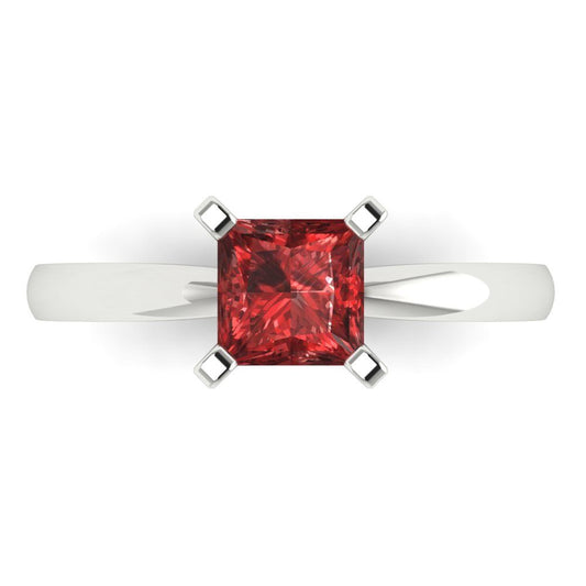 1 cttw Natural Garnet Solitaire  Engagement Ring - Solid White Gold (VVS1, Princess Cut,5.5mm)