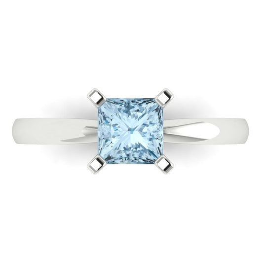 1 cttw Natural Swiss Blue Topaz Solitaire  Engagement Ring - Solid White Gold (VVS1, Princess Cut,5.5mm)