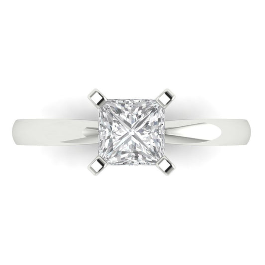 1 cttw Zirconia Simulated Diamond Solitaire  Engagement Ring - Solid White Gold (VVS1, Princess Cut,5.5mm)