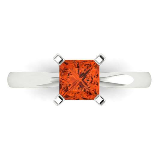 1 cttw Zirconia Simulated Red Diamond Solitaire  Engagement Ring - Solid White Gold (VVS1, Princess Cut,5.5mm)