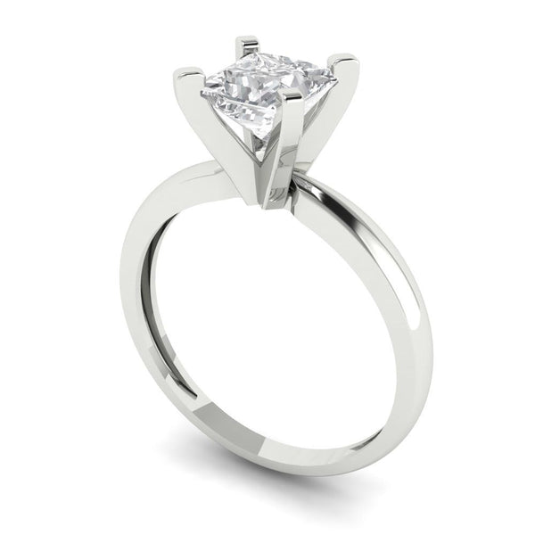 1 ct Brilliant Princess Cut Genuine Cultured Diamond Stone Clarity VS1-2 Color J-K White Gold Solitaire Ring