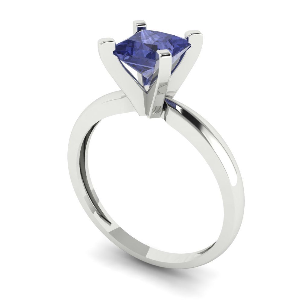 1 cttw Simulated Tanzanite Solitaire  Engagement Ring - Solid Gold (Princess Cut,5.5mm)