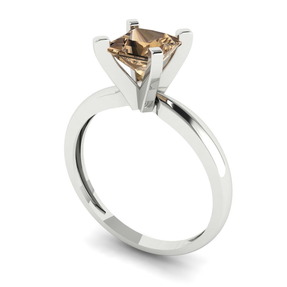1 cttw Zirconia Simulated Champagne Diamond Solitaire  Engagement Ring - Solid Gold (VVS1, Princess Cut,5.5mm)