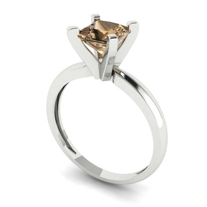 1 cttw Zirconia Simulated Champagne Diamond Solitaire  Engagement Ring - Solid Gold (VVS1, Princess Cut,5.5mm)