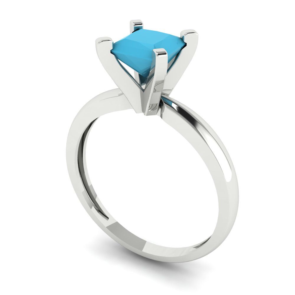 1 cttw Simulated Turquoise Solitaire  Engagement Ring - Solid Gold (Princess Cut,5.5mm)