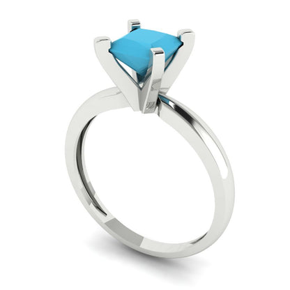 1 cttw Simulated Turquoise Solitaire  Engagement Ring - Solid Gold (Princess Cut,5.5mm)