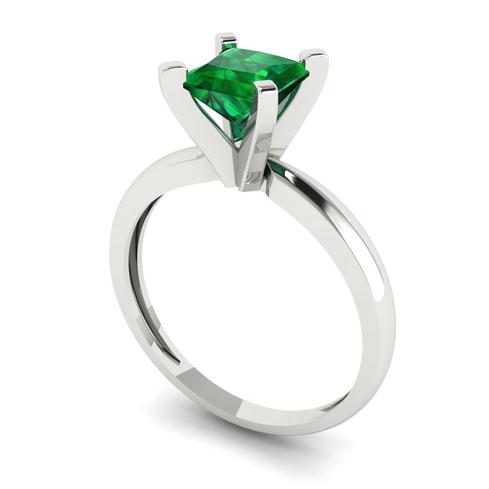 1 cttw Simulated Emerald Solitaire  Engagement Ring - Solid Gold (Princess Cut,5.5mm)