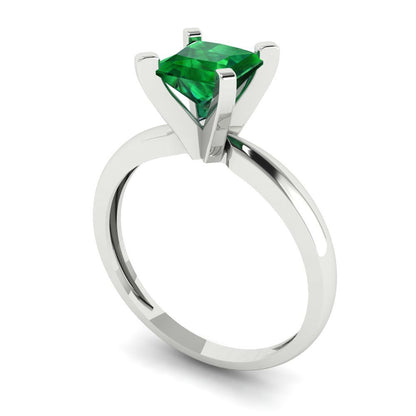 1 cttw Simulated Emerald Solitaire  Engagement Ring - Solid Gold (Princess Cut,5.5mm)