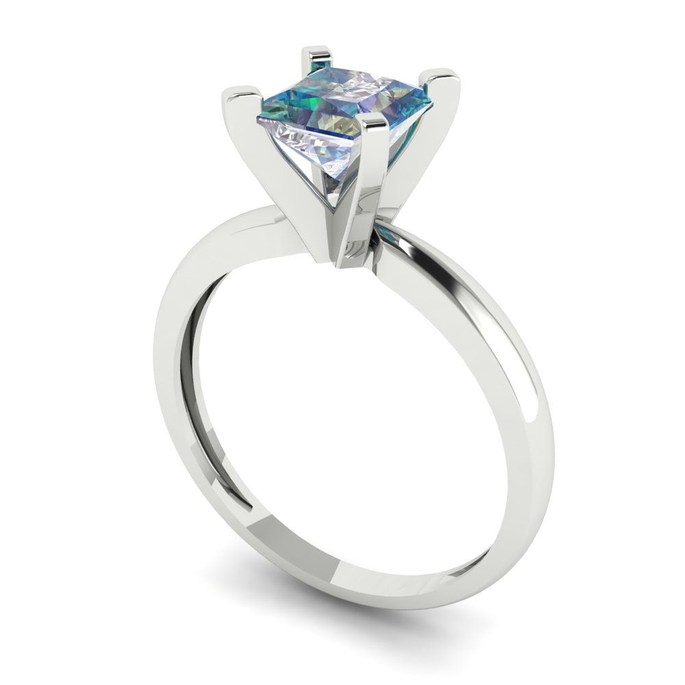 1 cttw Blue Moissanite Solitaire  Engagement Ring - Solid Gold (Princess Cut,5.5mm)