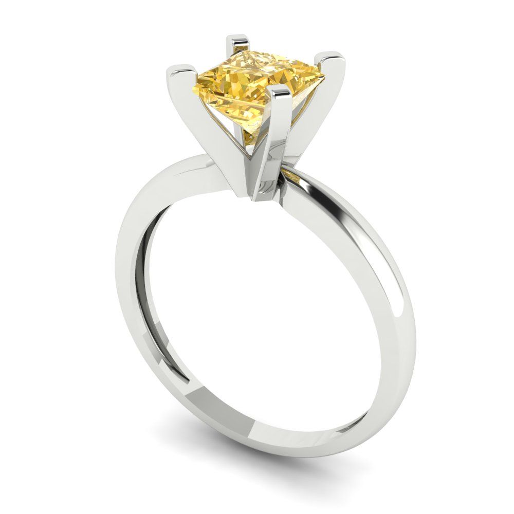 1 cttw Zirconia Simulated Yellow Diamond Solitaire  Engagement Ring - Solid Gold (VVS1, Princess Cut,5.5mm)