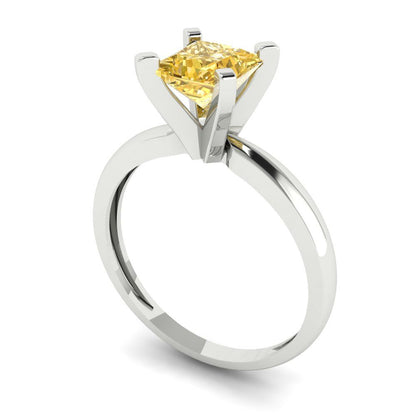 1 cttw Zirconia Simulated Yellow Diamond Solitaire  Engagement Ring - Solid Gold (VVS1, Princess Cut,5.5mm)