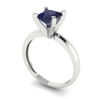 1 cttw Simulated Blue Sapphire Solitaire  Engagement Ring - Solid Gold (Princess Cut,5.5mm)