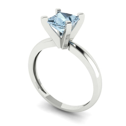 1 cttw Natural Aquamarine Solitaire  Engagement Ring - Solid Gold (Princess Cut,5.5mm)