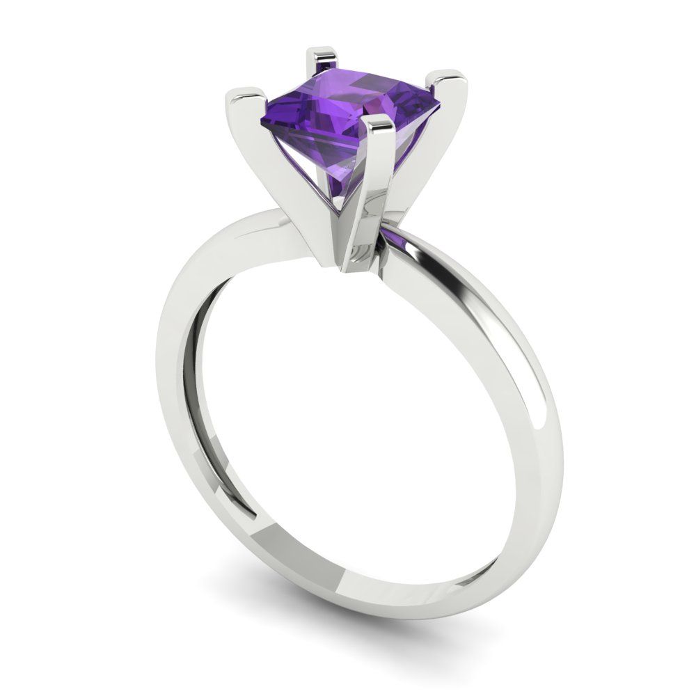 1 cttw Natural Amethyst Solitaire  Engagement Ring - Solid Gold (Princess Cut,5.5mm)