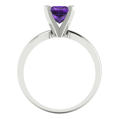 1 cttw Natural Amethyst Solitaire  Engagement Ring - Solid Gold (Princess Cut,5.5mm)