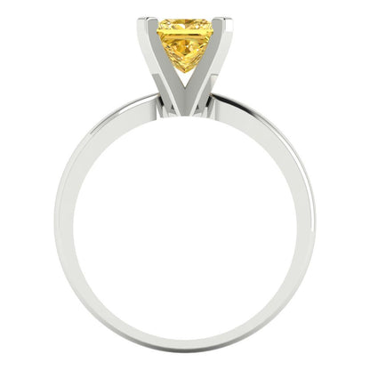 1 cttw Zirconia Simulated Yellow Diamond Solitaire  Engagement Ring - Solid Gold (VVS1, Princess Cut,5.5mm)