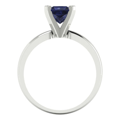 1 cttw Simulated Blue Sapphire Solitaire  Engagement Ring - Solid Gold (Princess Cut,5.5mm)