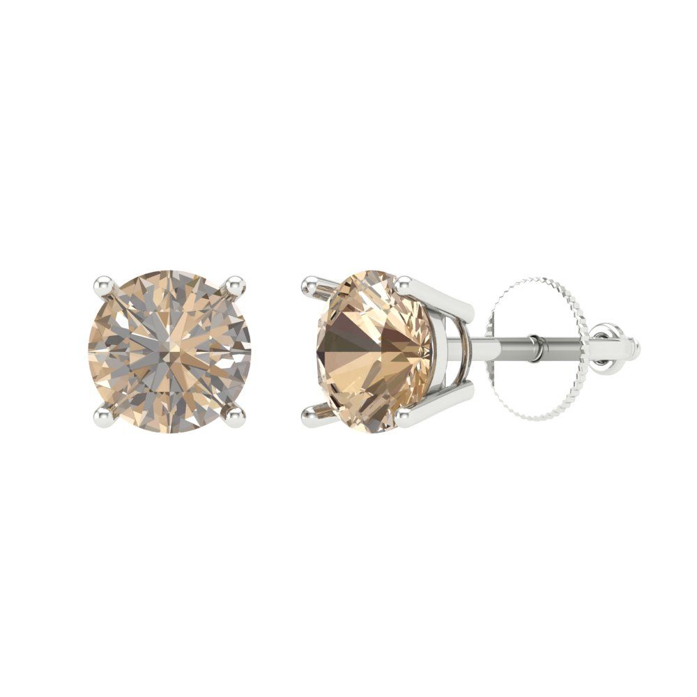 1 ctw Yellow Moissanite Studs Earrings | 5.0mm Round Cut White Gold Screw back | April Birthstone
