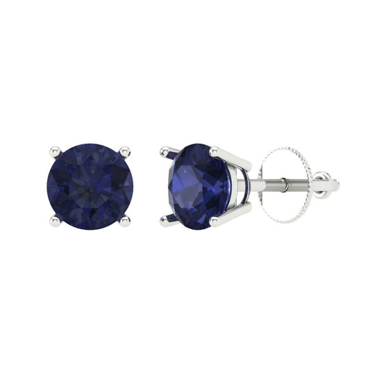 1 ctw Blue Sapphire Studs Earrings | 5.0mm Round Cut White Gold Screw back | September Birthstone
