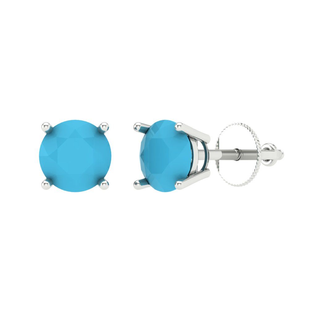 1 ctw Turquoise Studs Earrings | 5.0mm Round Cut White Gold Screw back | December Birthstone