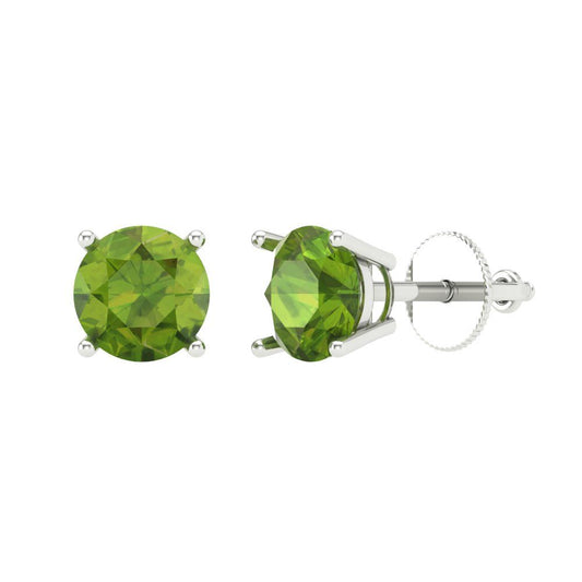 1 ctw Peridot Studs Earrings | 5.0mm Round Cut White Gold Screw back | August Birthstone