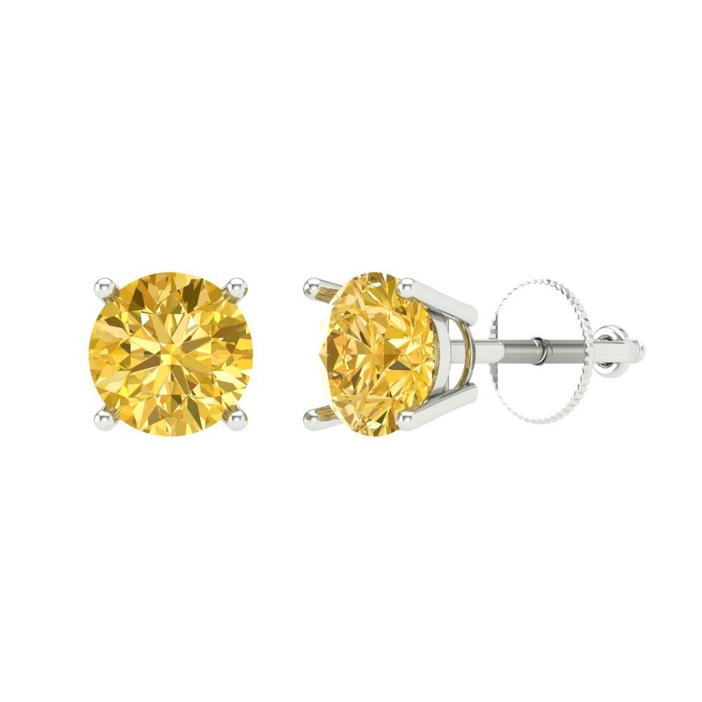 1 ctw Yellow Zirconia Studs Earrings | 5.0mm Round Cut White Gold Screw back | April Birthstone