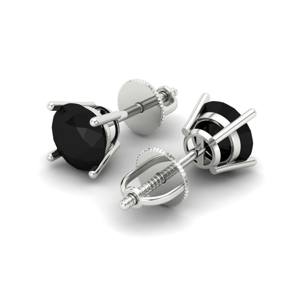 1 ctw Onyx Studs Earrings | 5.0mm Round Cut White Gold Screw back | July Birthstone
