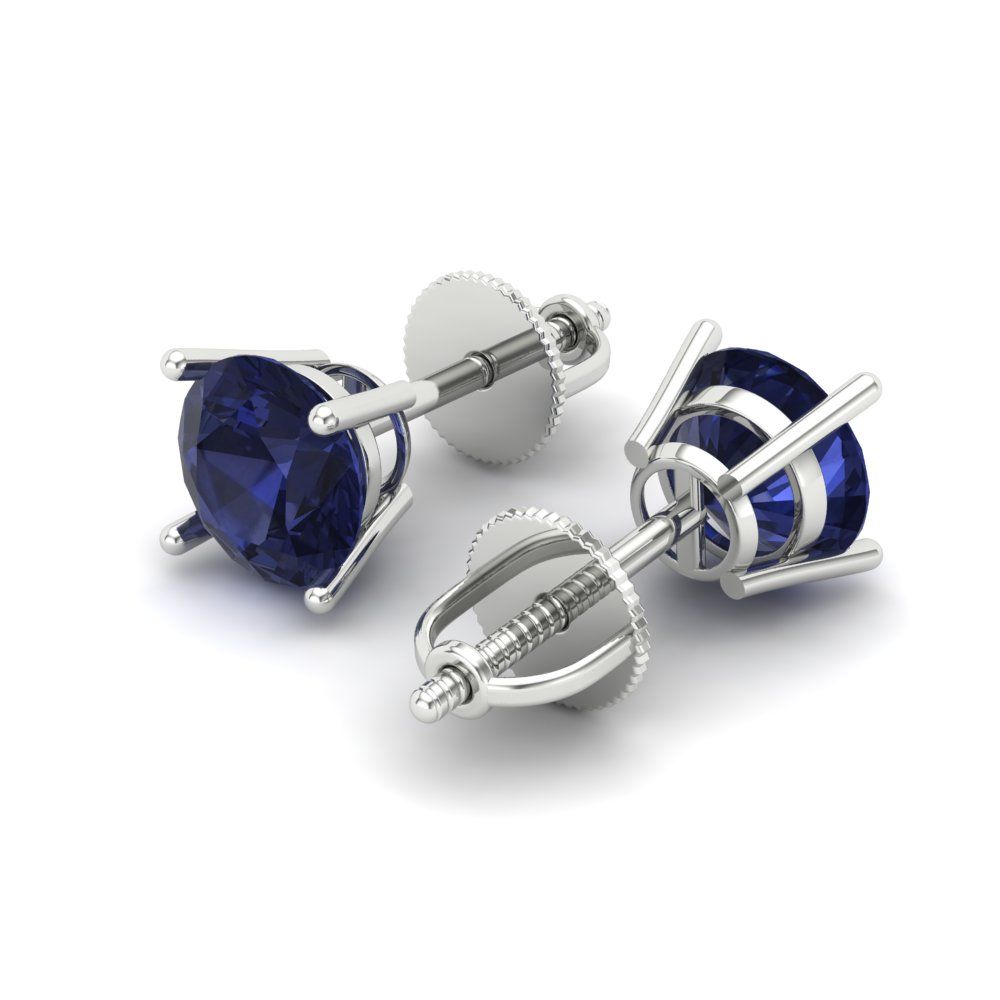 1 ctw Blue Sapphire Studs Earrings | 5.0mm Round Cut White Gold Screw back | September Birthstone