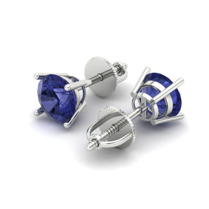 1 ctw Tanzanite Studs Earrings | 5.0mm Round Cut White Gold Screw back | December Birthstone