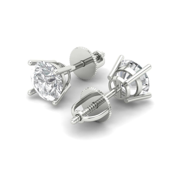 1 ct Brilliant Round Cut Solitaire Studs Clear Simulated Diamond Stone White Gold Earrings Screw back