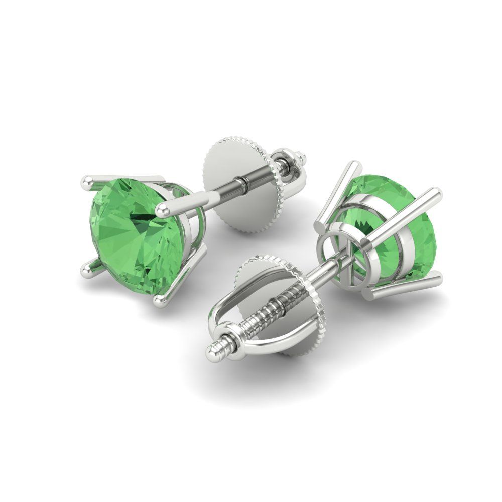 1 ctw Green Zirconia Studs Earrings | 5.0mm Round Cut White Gold Screw back | April Birthstone