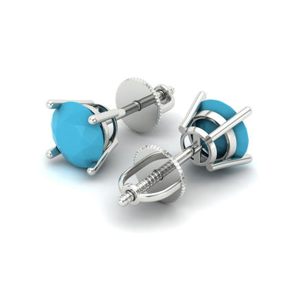 1 ctw Turquoise Studs Earrings | 5.0mm Round Cut White Gold Screw back | December Birthstone