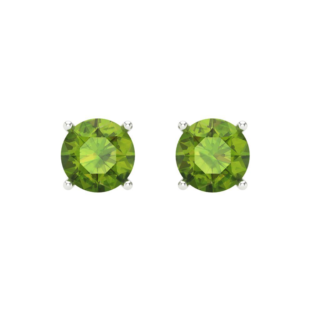 1 ctw Peridot Studs Earrings | 5.0mm Round Cut White Gold Screw back | August Birthstone