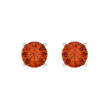 1 ctw Red Zirconia Studs Earrings | 5.0mm Round Cut White Gold Screw back | April Birthstone