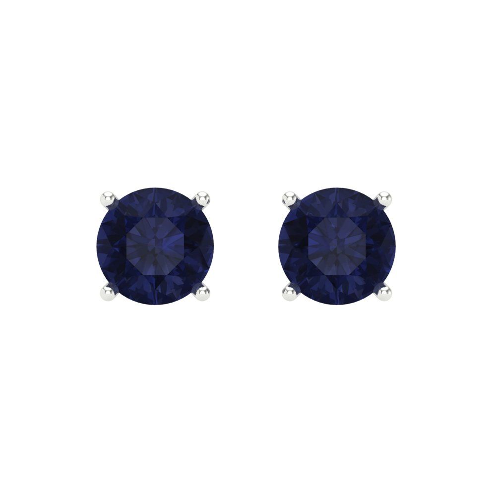 1 ctw Blue Sapphire Studs Earrings | 5.0mm Round Cut White Gold Screw back | September Birthstone