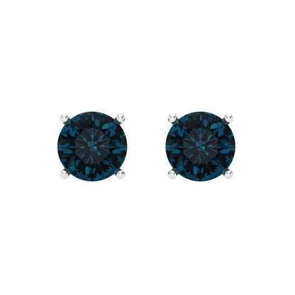 1 ctw London Blue Topaz Studs Earrings | 5.0mm Round Cut White Gold Screw back | December Birthstone