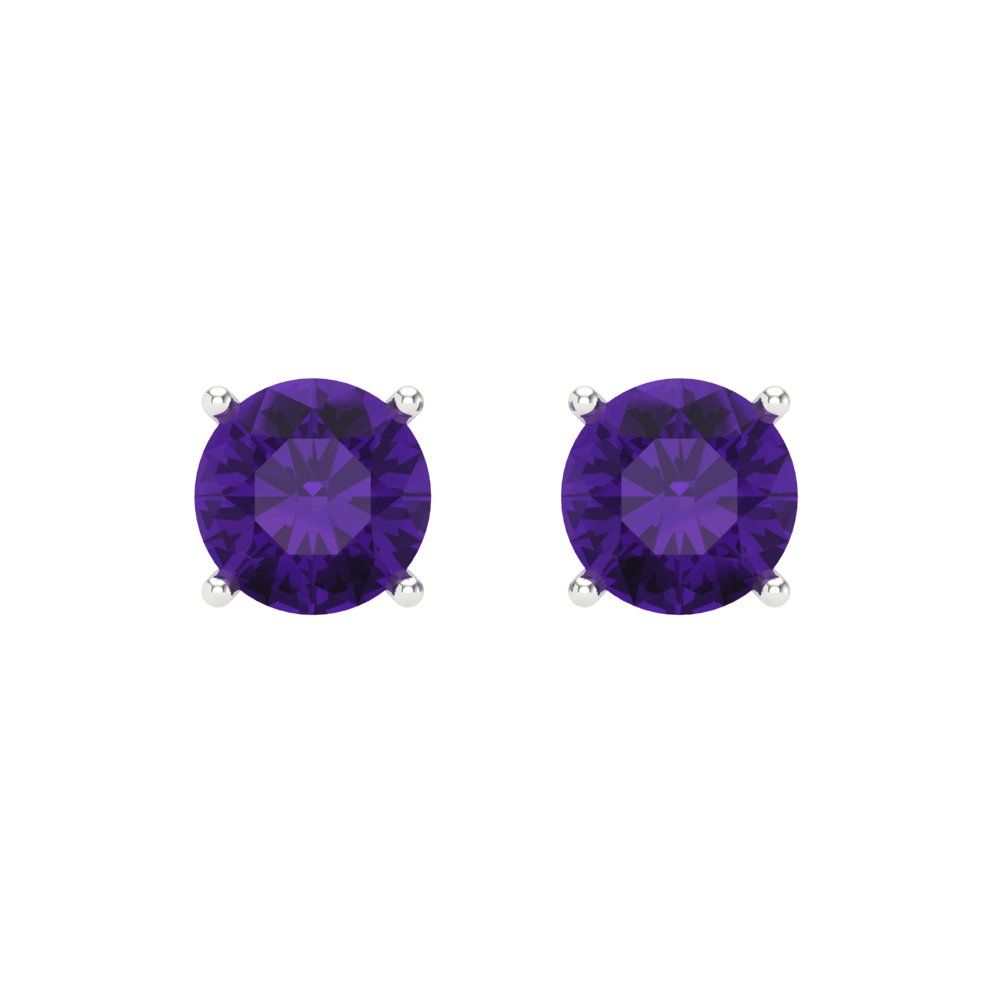 1 ctw Amethyst Studs Earrings | 5.0mm Round Cut White Gold Screw back | February Birthstone