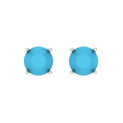 1 ctw Turquoise Studs Earrings | 5.0mm Round Cut White Gold Screw back | December Birthstone