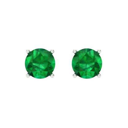 1 ctw Emerald Studs Earrings | 5.0mm Round Cut White Gold Screw back | May Birthstone
