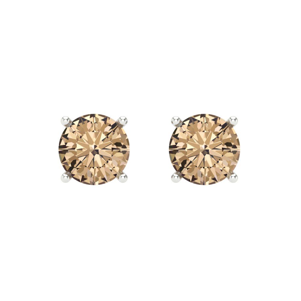 1 ctw Yellow Moissanite Studs Earrings | 5.0mm Round Cut White Gold Screw back | April Birthstone