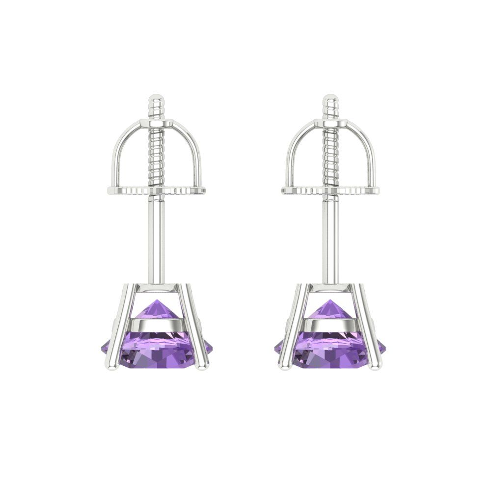 1 ctw Alexandrite Studs Earrings | 5.0mm Round Cut White Gold Screw back | June Birthstone