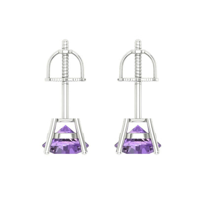 1 ctw Alexandrite Studs Earrings | 5.0mm Round Cut White Gold Screw back | June Birthstone