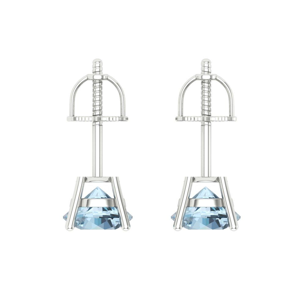 1 ctw Swiss Blue Topaz Studs Earrings | 5.0mm Round Cut White Gold Screw back | December Birthstone