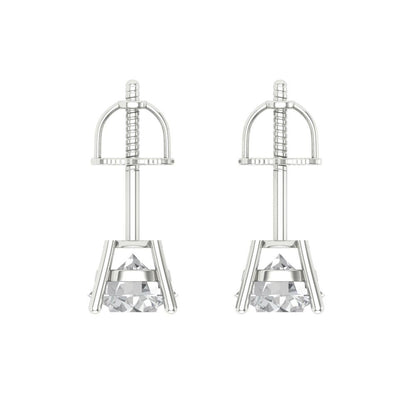1 ctw White Sapphire Studs Earrings | 5.0mm Round Cut White Gold Screw back | April Birthstone