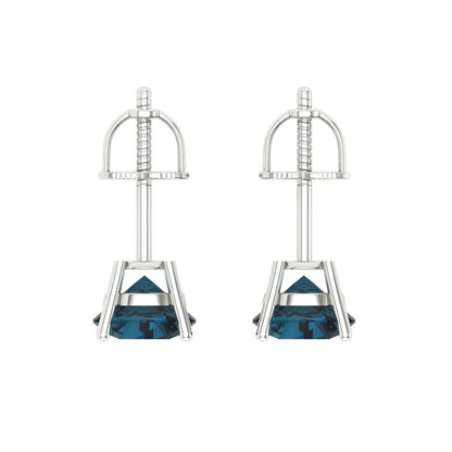 1 ctw London Blue Topaz Studs Earrings | 5.0mm Round Cut White Gold Screw back | December Birthstone