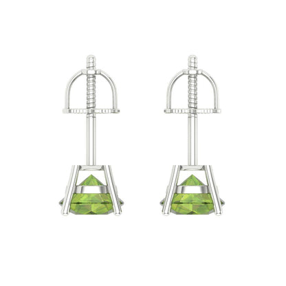 1 ctw Peridot Studs Earrings | 5.0mm Round Cut White Gold Screw back | August Birthstone