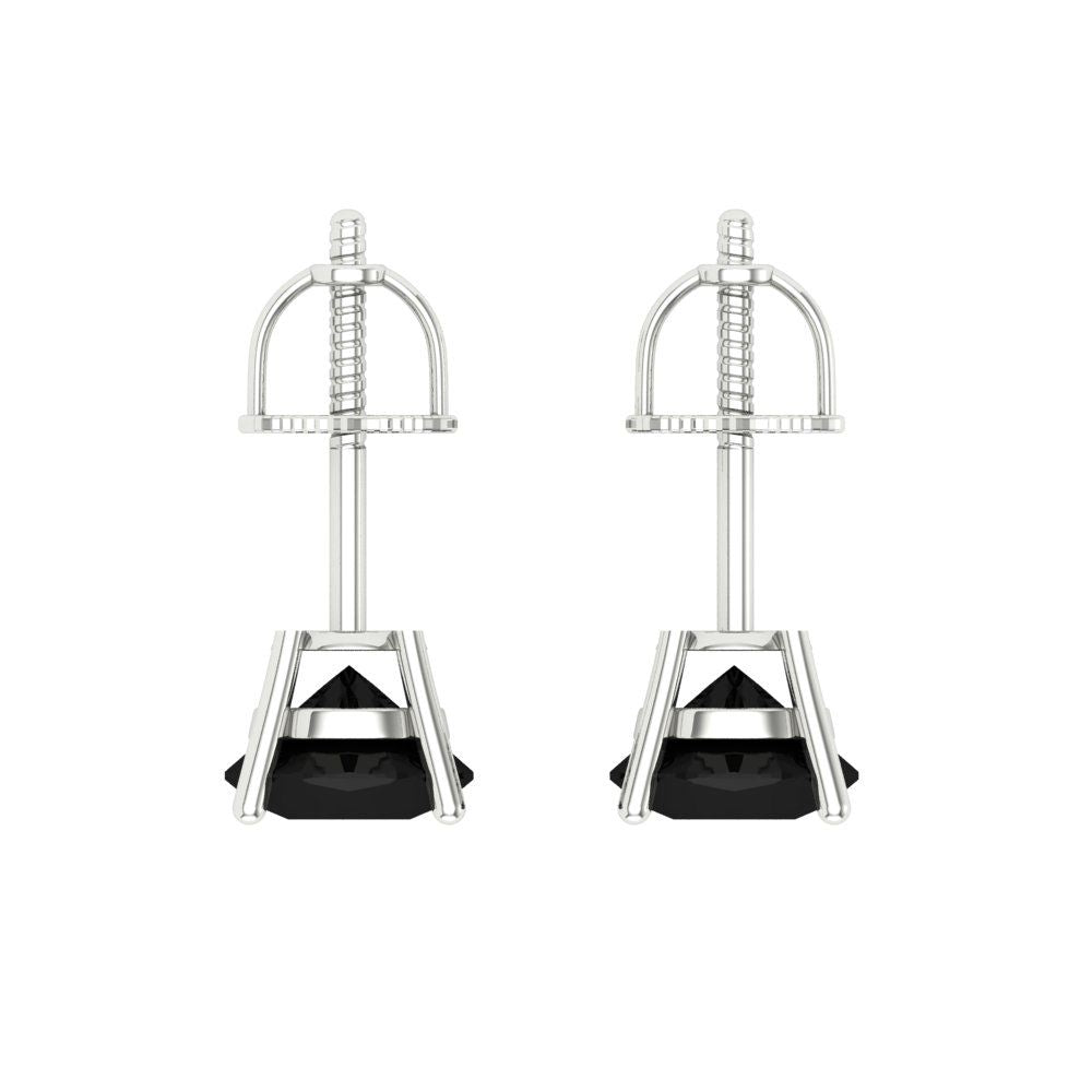 1 ctw Onyx Studs Earrings | 5.0mm Round Cut White Gold Screw back | July Birthstone