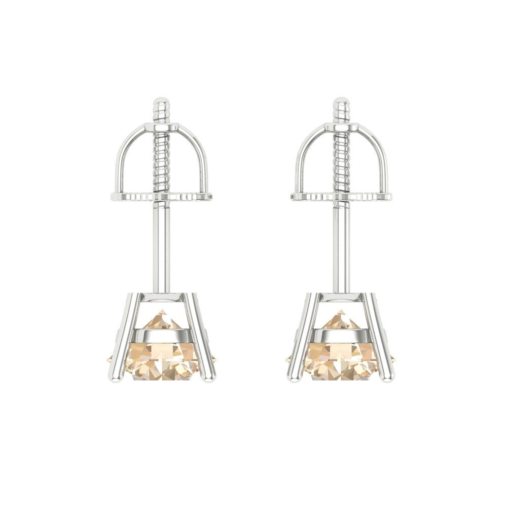 1 ctw Morganite Studs Earrings | 5.0mm Round Cut White Gold Screw back | February Birthstone