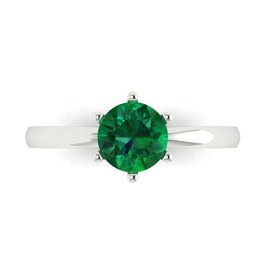 1 cttw Simulated Emerald Solitaire  Engagement Ring - Solid White Gold (VVS1, Round Cut,6.5mm)